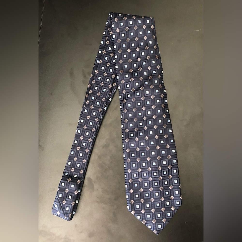 Ermenegildo Zegna Navy Jacquard Silk Diamond Check Print Tie Designer